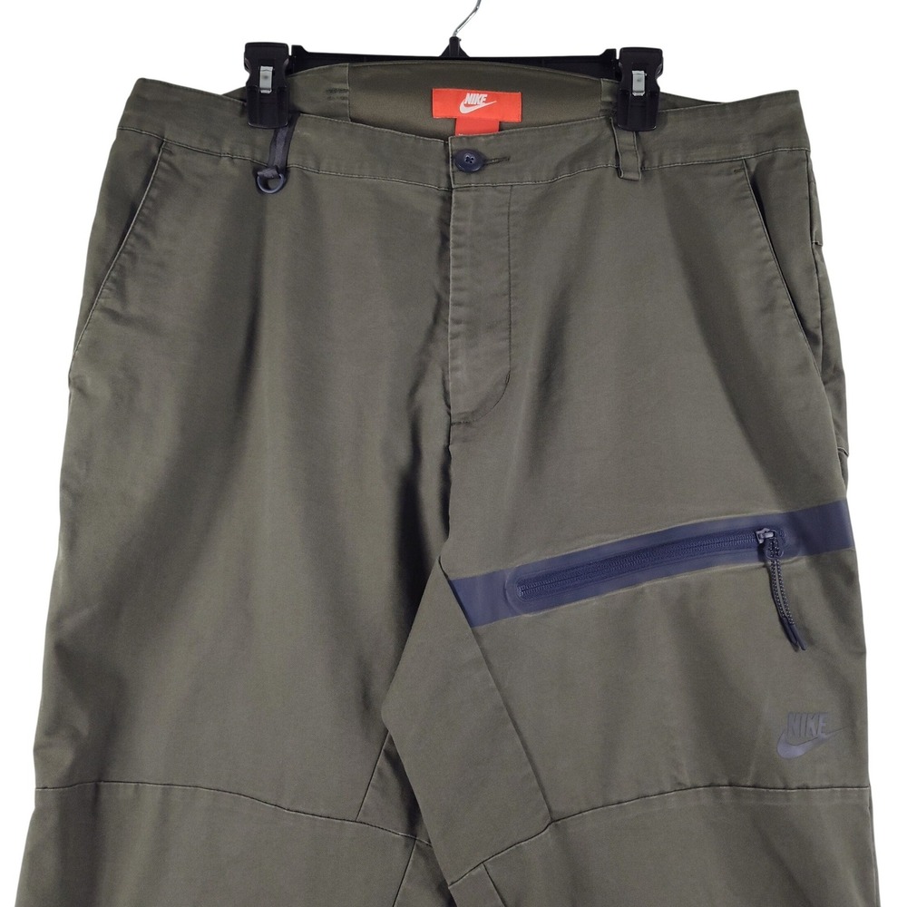 Nike Sportswear Bonded Woven Pants Olive Green Ankle Zip 727344-325 Men 36